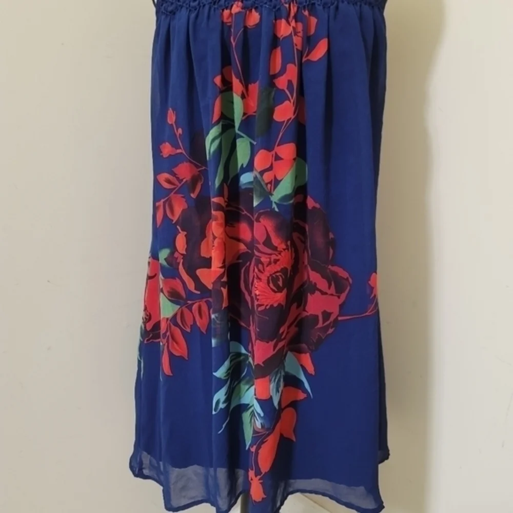 Patterson J Kincaid Sleeveless Floral Lined Swing‎ Dress size XS Blue Red
